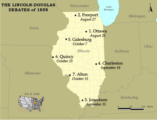 Map of Lincoln Douglas debates