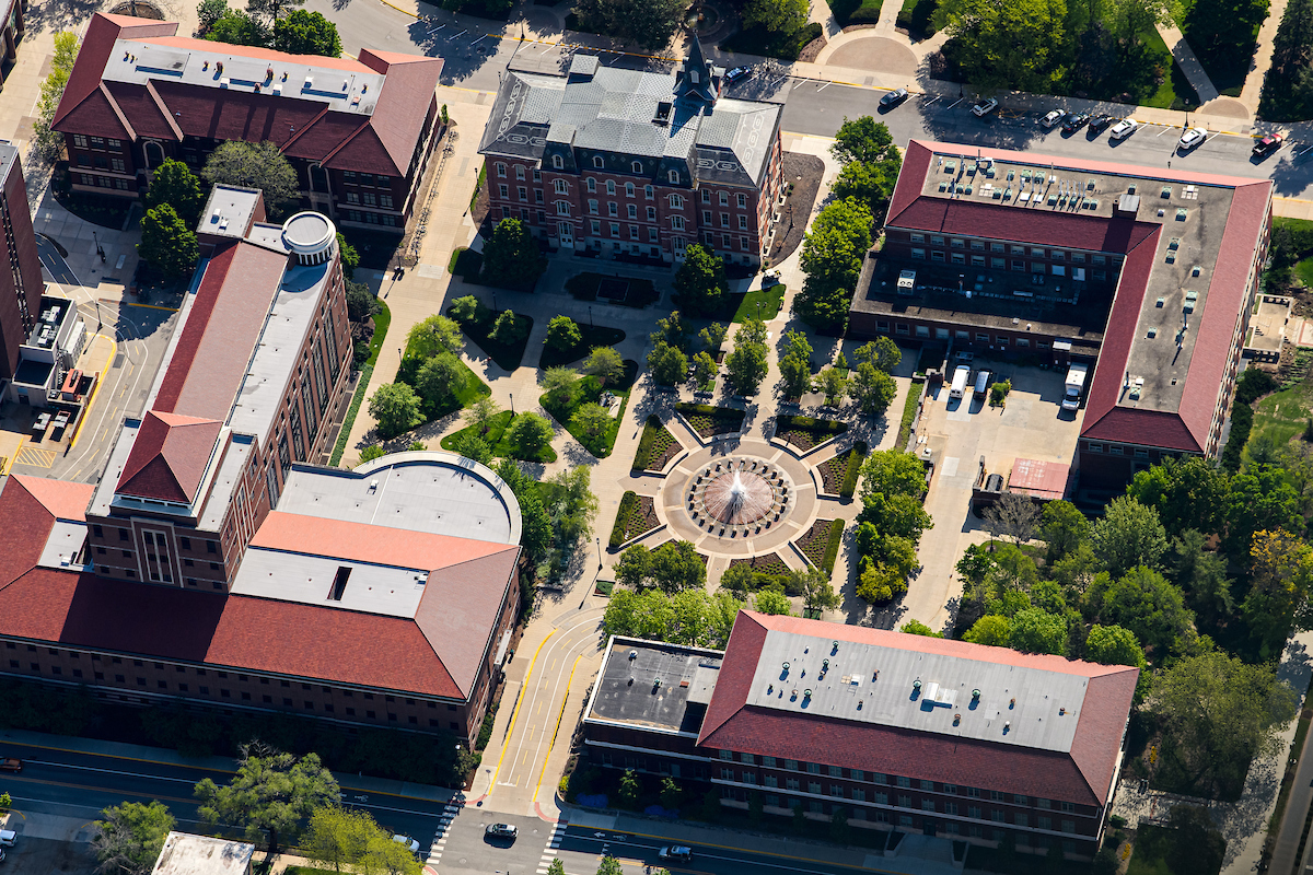 Aerial shot of the Loeb Fountain.