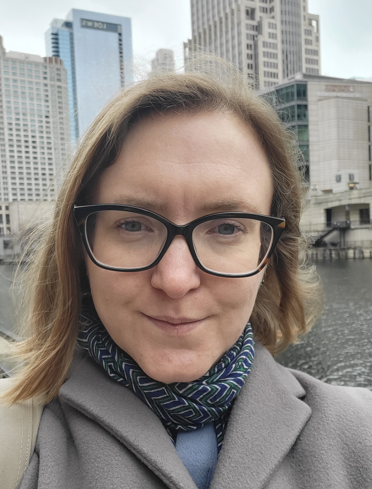 Ekaterina Babintseva's portrait along Chicago cityscape