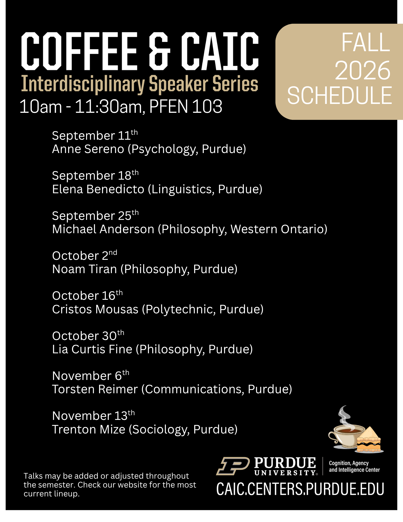 Schedule for Fall 2026 Coffee & CAIC Speaker Series