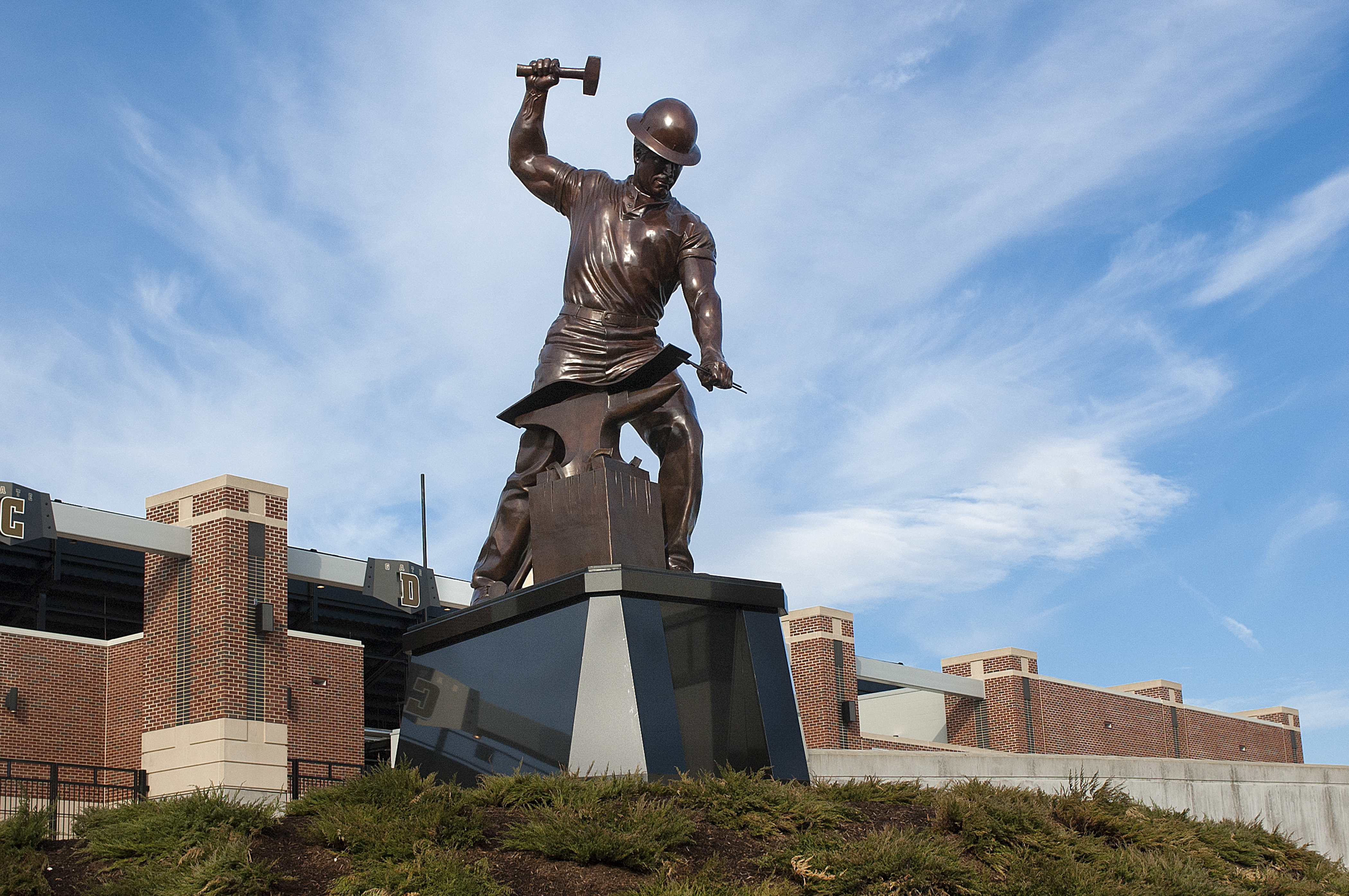 Boilermaker statue outside of the football stadium
