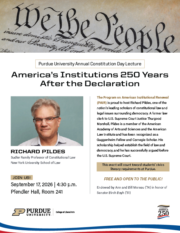 Save the Date for Constitution Day. Rich Dildes, September 17, 2026 4:30 pm. Pfendler Hall Deans Auditorium 