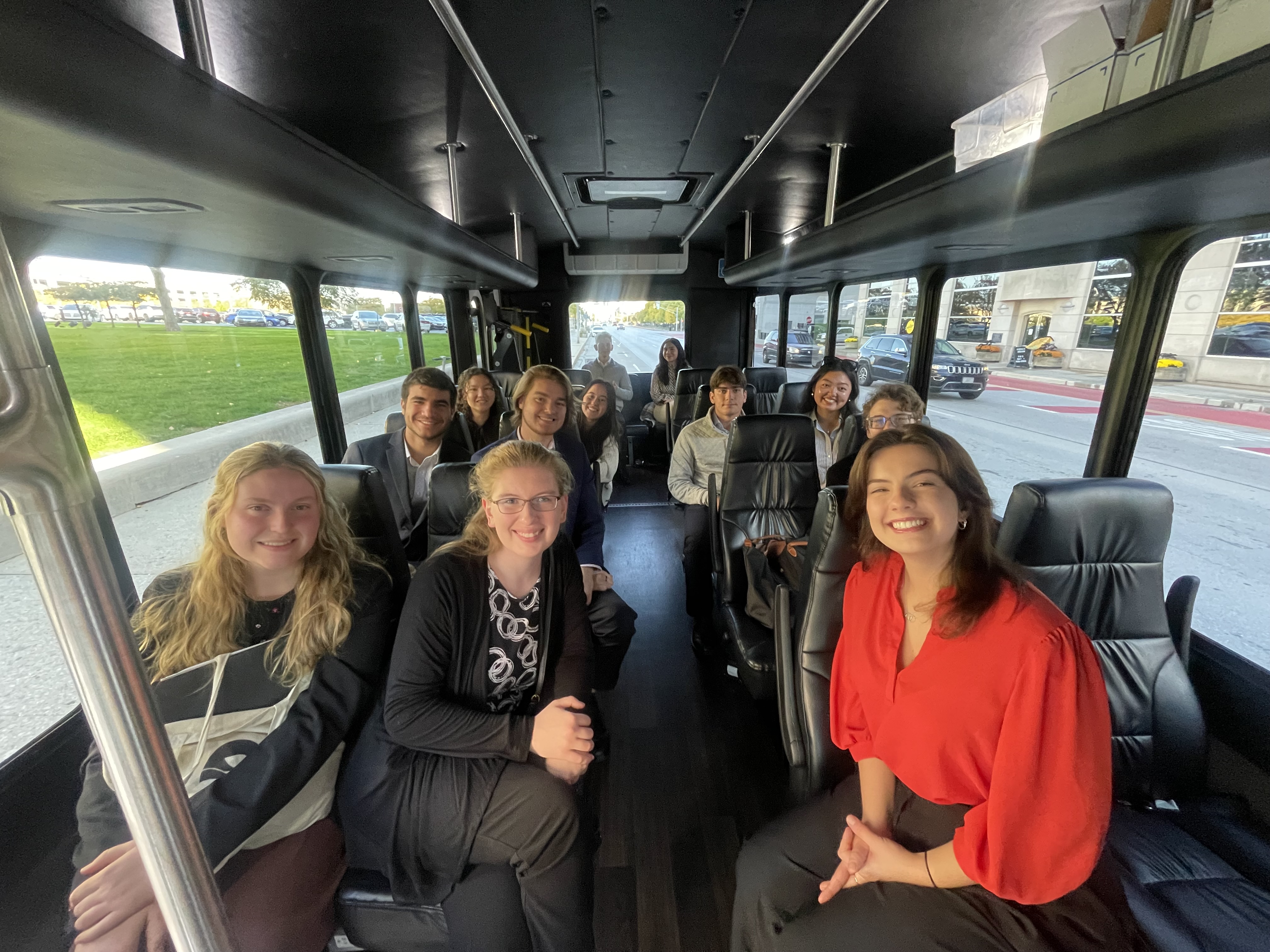 Students taking a bus to the Indy Statehouse