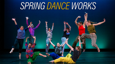 PCDC Dancers in various colored outfits dancing and sitting on the floor.