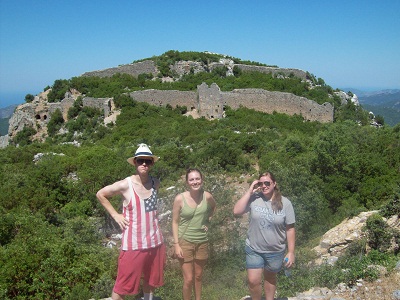 Alex Macallister, Rachel Kelly, and Caitlin Smith standing before the Roman defenses of Lamos in southern Turkey