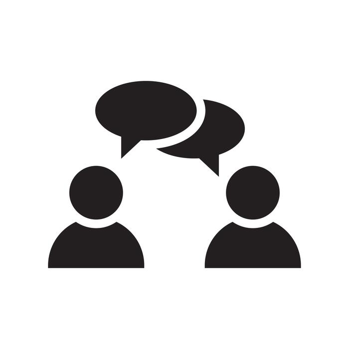 black and white image of people outline and chat bubbles