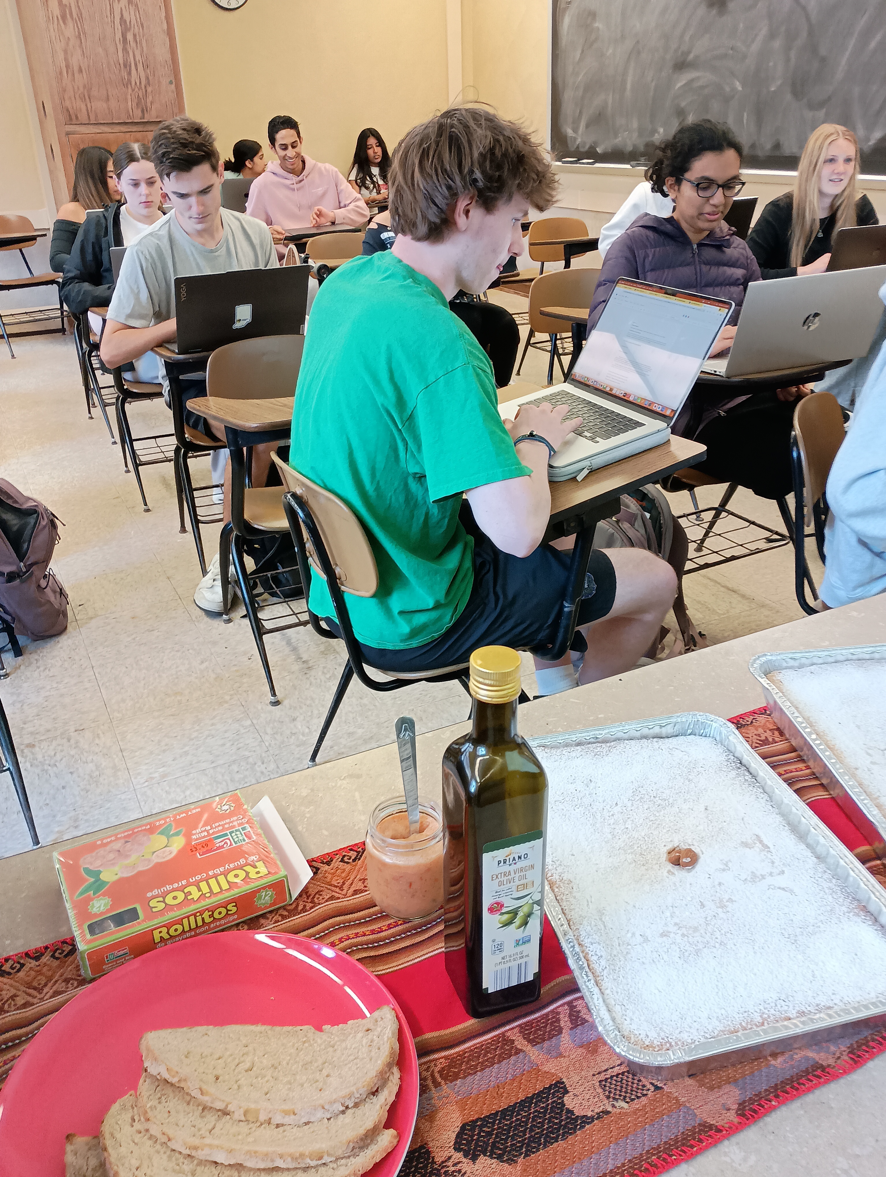 Students Working on Research on Food Migration During Class