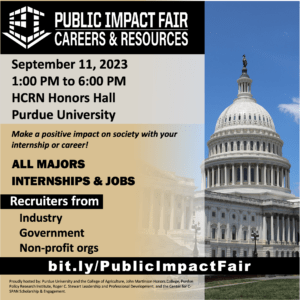 flyer of the public impact fair with date and picture of capital building