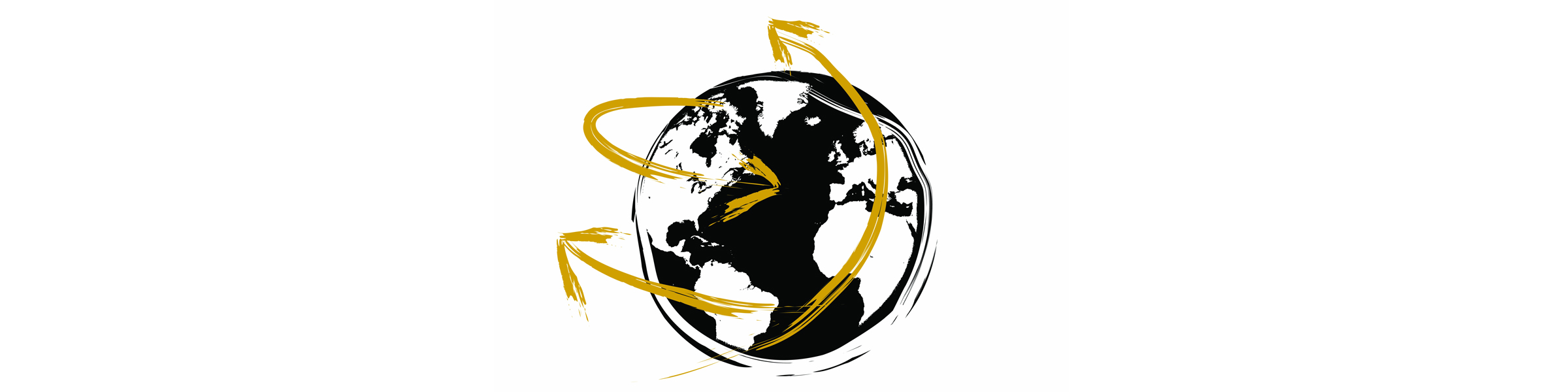 graphic of a black and white globe with arrows surrounding it