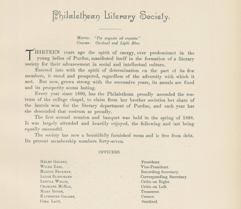 1890 Debris entry for Philalethean Literary Society