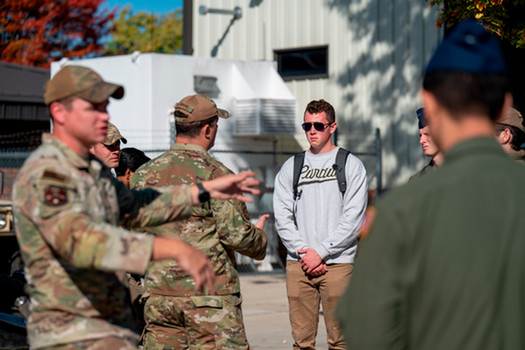 Barden receives a briefing on the capabilities and operations of an Explosive Ordnance Disposal (EOD)