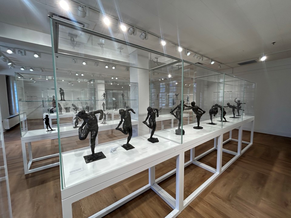 Minimalist cases fill the Degas Gallery which house bronze casts of dancers, bathers, and horses alike.