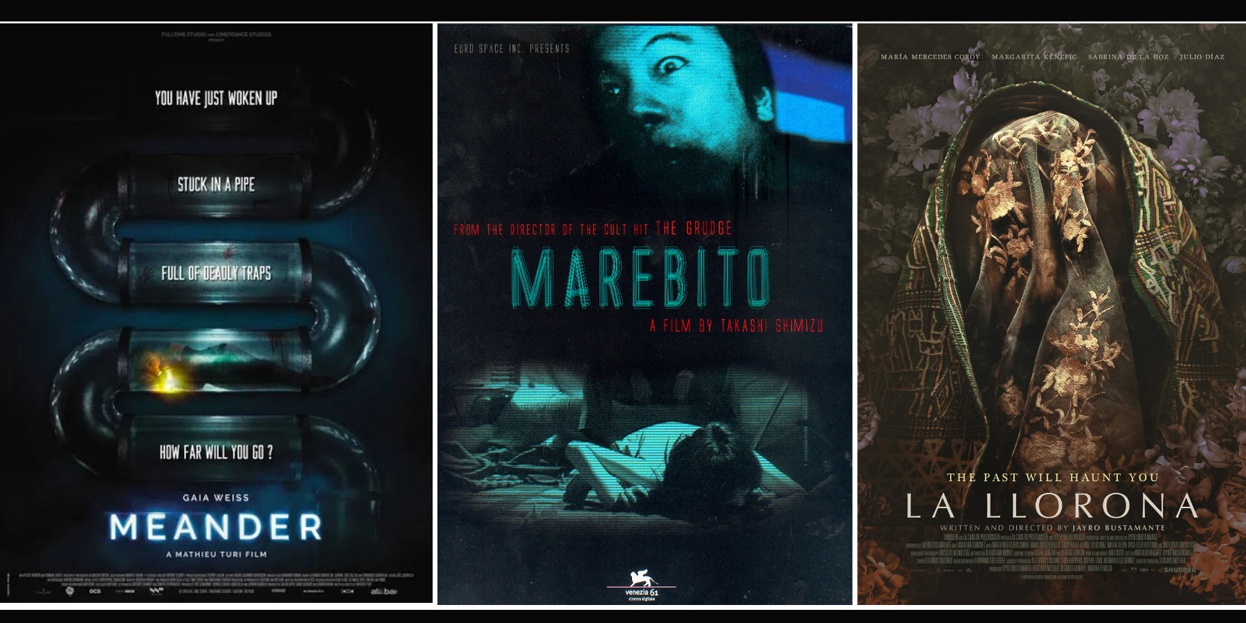 Movie posters for the three films featured in the Global Horror film forum