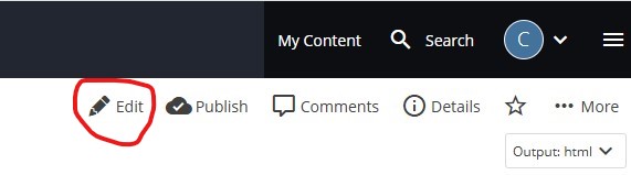 The location of the edit button is near the top right of the page just under the black bar.