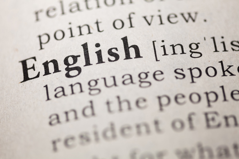 A dictionary open to the word English